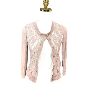 Poof Excellence Mauve Pink Floral Lace Overlay Button Front Cardigan Sweater S